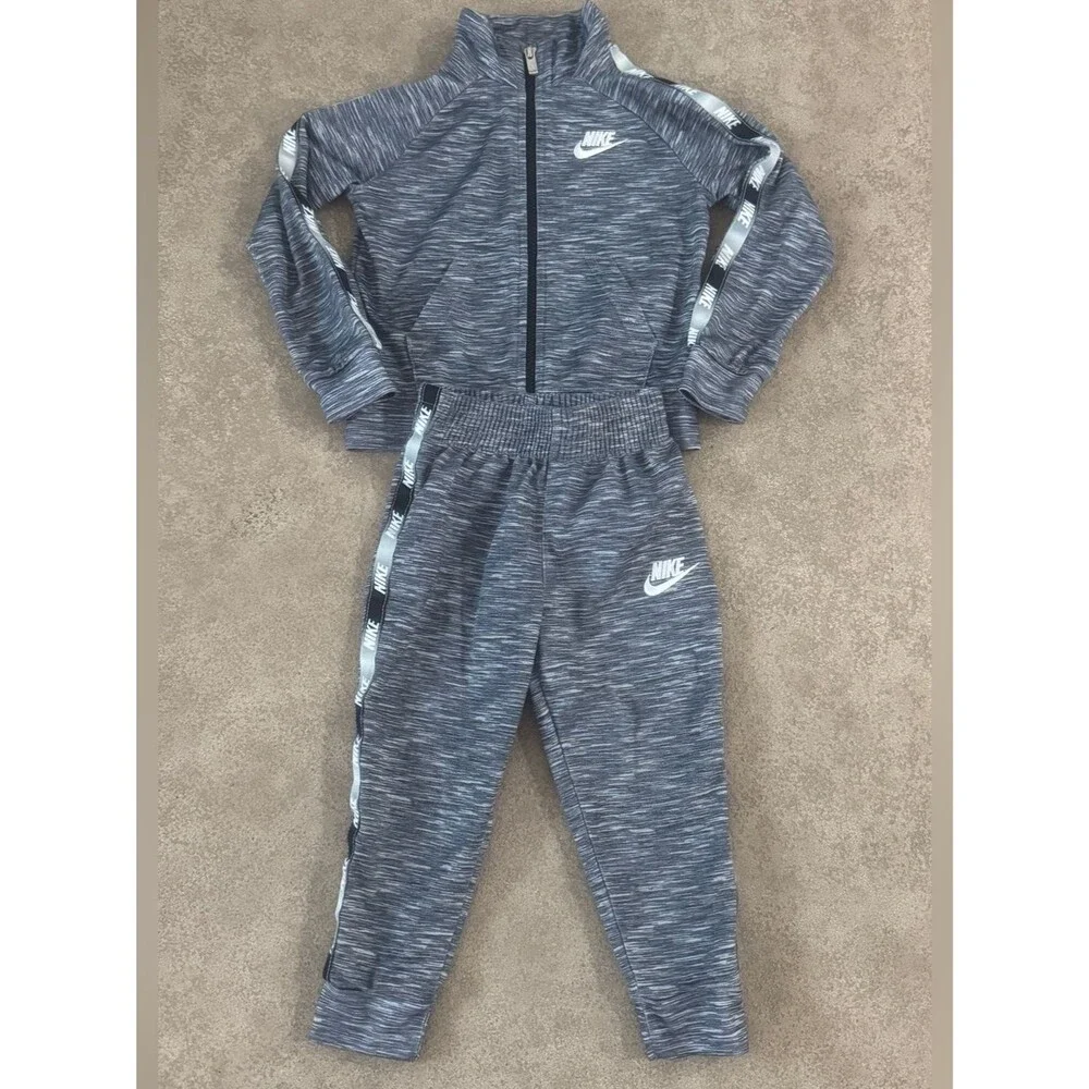 Nike Toddler 2T Gray Marled Track Suit Set Jacket Jogger Pants Logo Tape